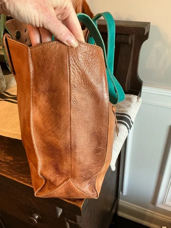 NWOT Bed Stu Leather Arlington Tan Rustic Teal DD Tote Shoulder Bag Retail $365 - Picture 5 of 13